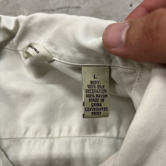 Tommy Bahama Shirt Mens Large Silk Embroidered Logo Maduro Paradise Parrot Cigar - Picture 5 of 6